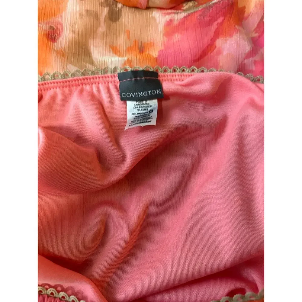 Covington Pink Orange Floral Tiered Mini Skirt Elastic Waist